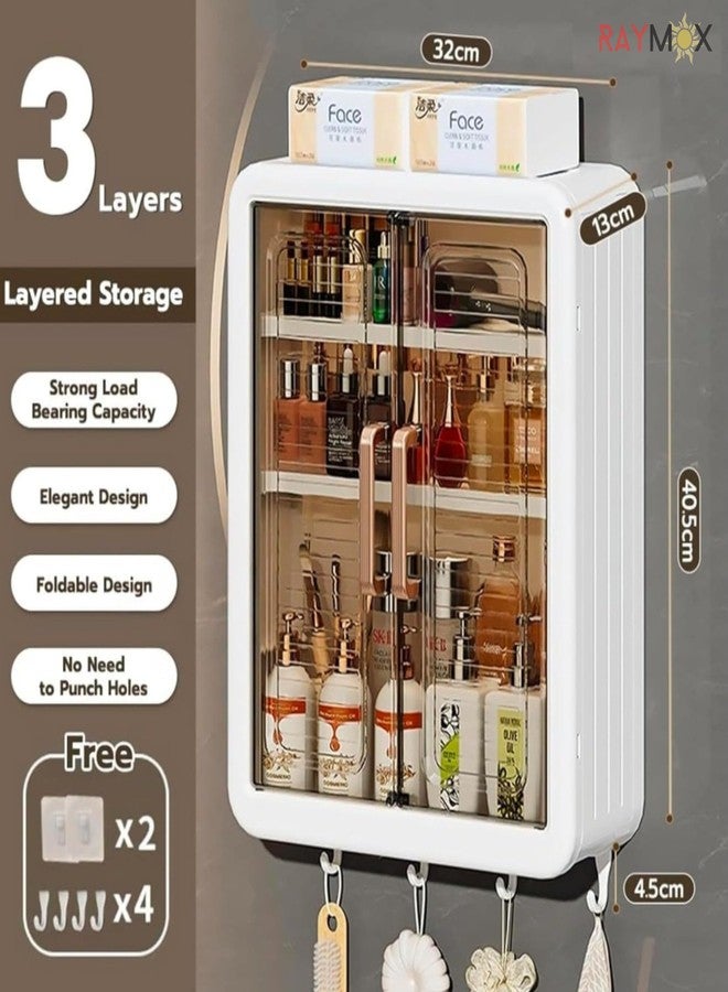 RAYMOX 3 Layer Self-Adhesive No-Drill Storage Cabinet for Kitchen/Organiser for Bathroom with Doors/Durable Space-Saving Storage/Kitchen Spice Rack/Multipurpose Wall-Mounted Cabinet (Pack of 1) - Image 3